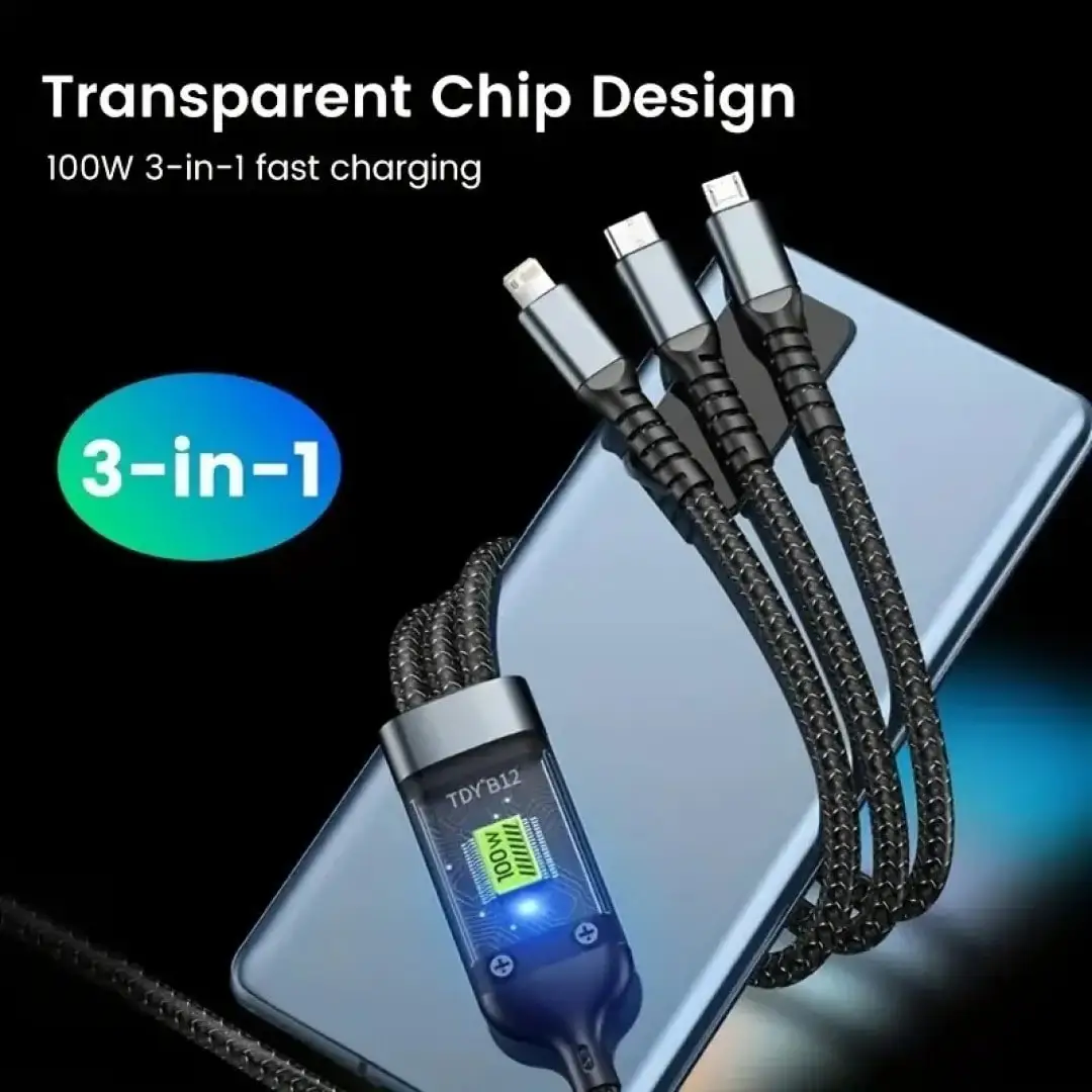 Buy 100W 3 in 1 Fast Charging Cable Android Type-C , Micro Usb And Iphone IOS